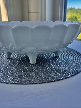 Indiana Milk Glass Footed Oval Grape Harvest Fruit Bowl Centerpiece
